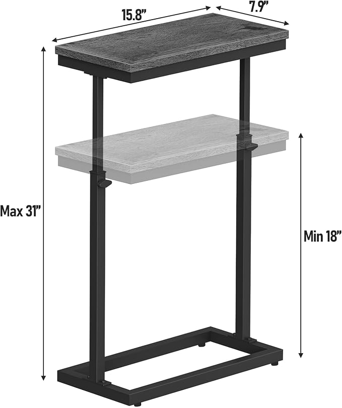 TUTOTAK End Table, Side Table, Tall Couch Table, Sofa Table, Set of 2 | for living Room, Bedroom, Grey TB01BY0832