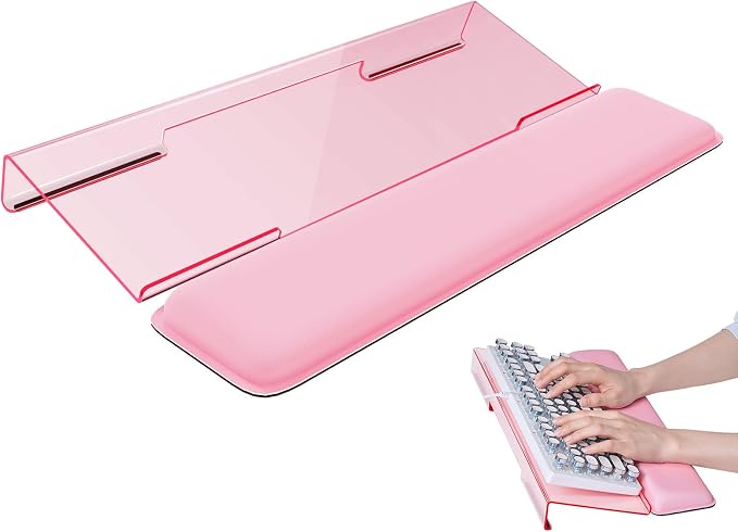 Laborio Computer Keyboard Wrist Rest, Keyboard Riser Stand for Desktop | Pink, Ergonomic Acrylic Keyboard Holder, Non-slip Wrist Pad, Pain Relief for Typing, Multiple Colors