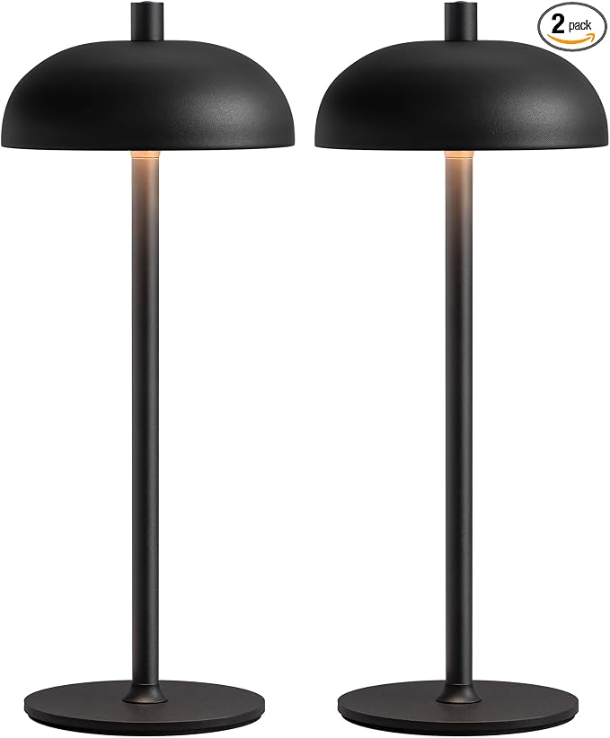 12" Cordless Table Lamps Set of 2, Black Modern Portable Desk Lamp | LED, 3 Color Dimming, Rechargeable, Battery Operated Lights for Bedroom, Outdoor, Restaurant, Bedside, Night Light, Gifts