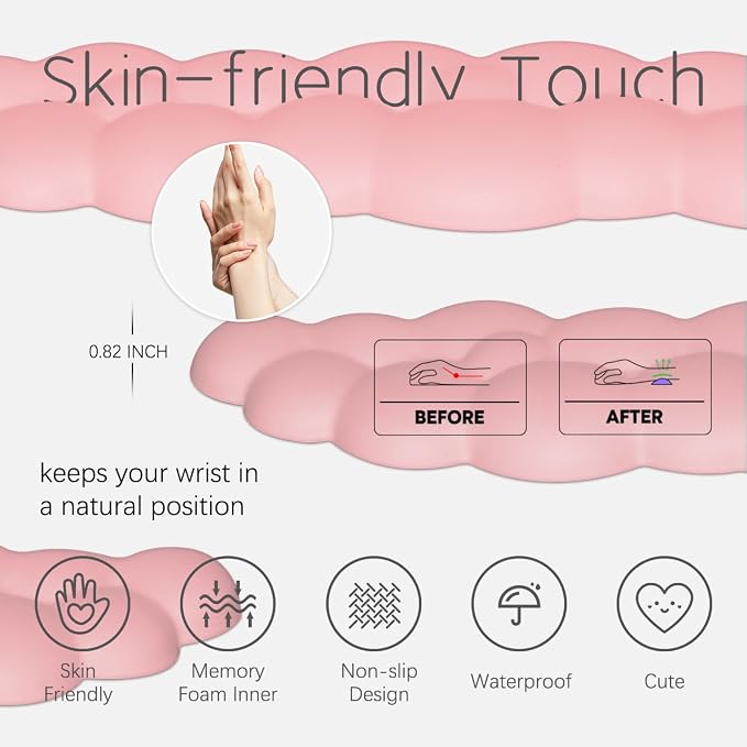 4 in 1 Ergonomic Leather Cloud Wrist Rest Keyboard and Mouse Pad & Coaster | Full 4-Piece Set, Non-Slip PU Base, Soft Memory Foam Comfort For Long Work/Gaming Hours, Cute Desk Decor, Easy To Clean