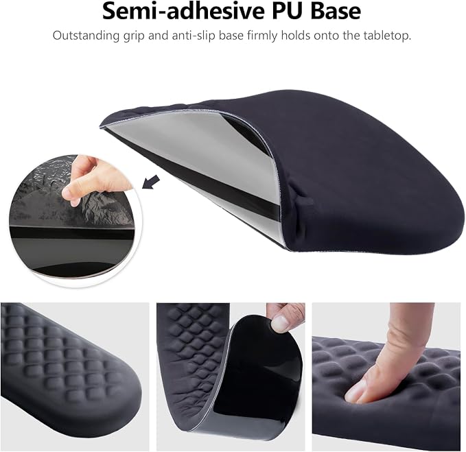 Ergonomic Mouse Pad Wrist Support, 2 in 1 Keyboard Wrist Rest Set | Memory Foam, 15° Ergonomic Slope, Massage Bead Design, Non-Slip PU Base, Lycra Fabric, for Office & Gaming,Black