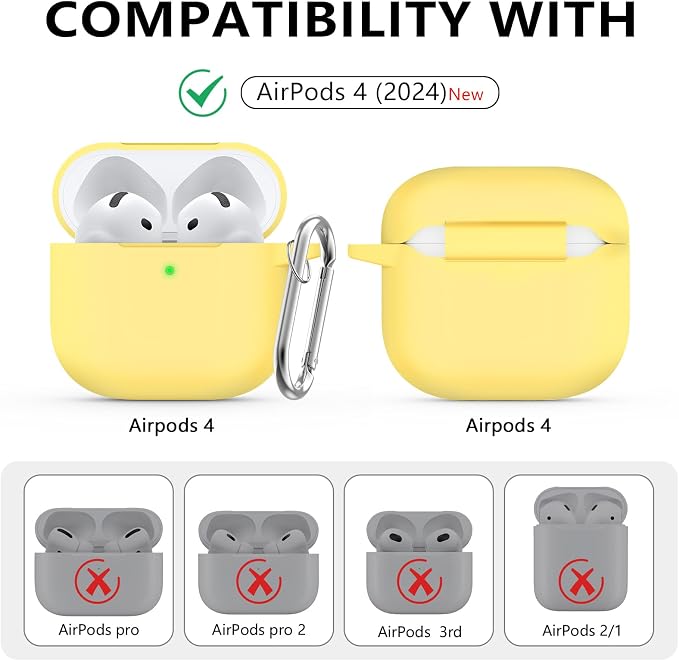Ljusmicker for AirPods 4 Case 2024 with Cleaner Kit,Soft Silicone Protective Cover for Apple AirPods 4th Generation Cases for Women Men,for AirPod 4 Case Accessories with Keychain-Yellow