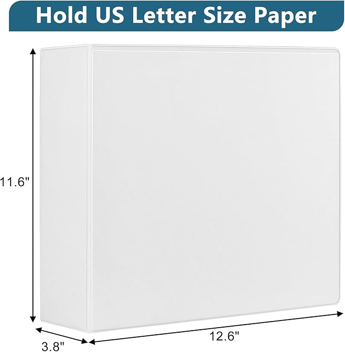 CIXILDTS 3-Inch 3 Ring Binder, Standard 3" Slant-D Ring Binder Fit Letter Size Paper, Presentation View Binders, White, 2-Pack