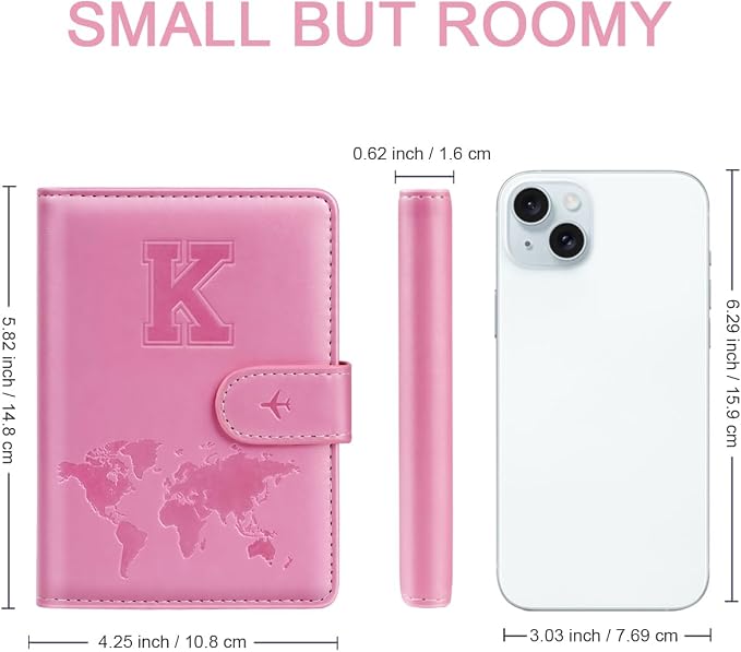 Passport Holder Cover Initial Letter A-Z Travel Wallet Personalized | Travel Essentials, Embossed Design, RFID Blocking, Personalized Gift, Passport Book Holders for Women Girls, Pink-K