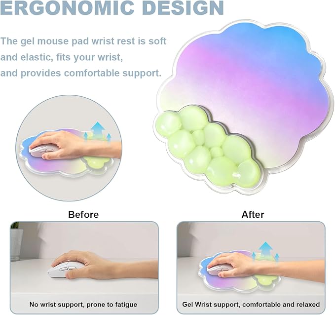 Gel Cloud Wrist Rest Pad and Ergonomic Mouse Pad Set for Keyboard and Mouse | Cooling Comfort Pain & Fatigue Relief Vibrant Pastel Aesthetic Easy to Clean Office Accessories