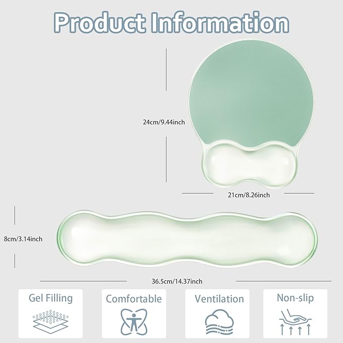 Gel Wrist Rest for Keyboard and Mouse - Ergonomic Green Mouse Pad with Wrist Rest Support Non-Slip Base for Desktop/Latop/Office/Home