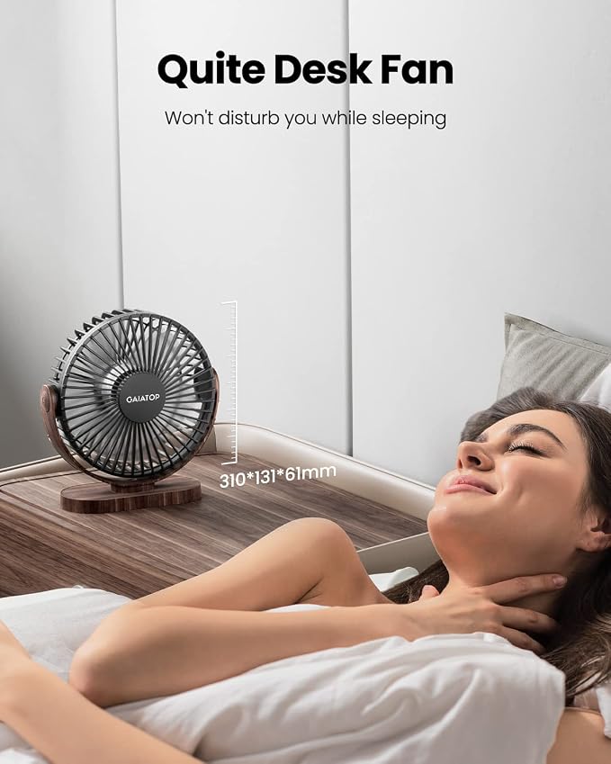 Gaiatop USB Desk Fan, 5.5 Inch Small Quiet Powerful 3 Speeds 90° Rotate, Personal Mini Portable Desktop Table Fans, Cooling for Home Office Car Travel Indoor Outdoor Wood Grain