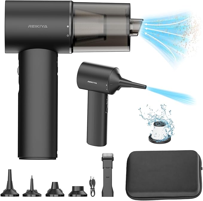 REIKIYA Compressed Air Duster 150000RPM Portable Air Blower for Computer, Keyboard with LED Light, 7800mAh Rechargeable 18000Pa Cordless Portable Vacuum Cleaner for Car Home Office