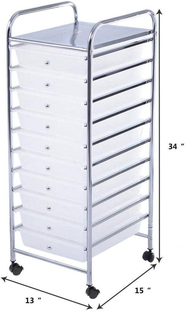 Giantex 10 Drawer Storage Cart Rolling Cart File Scrapbook Paper Mobile Organizer for School Office (Clear)