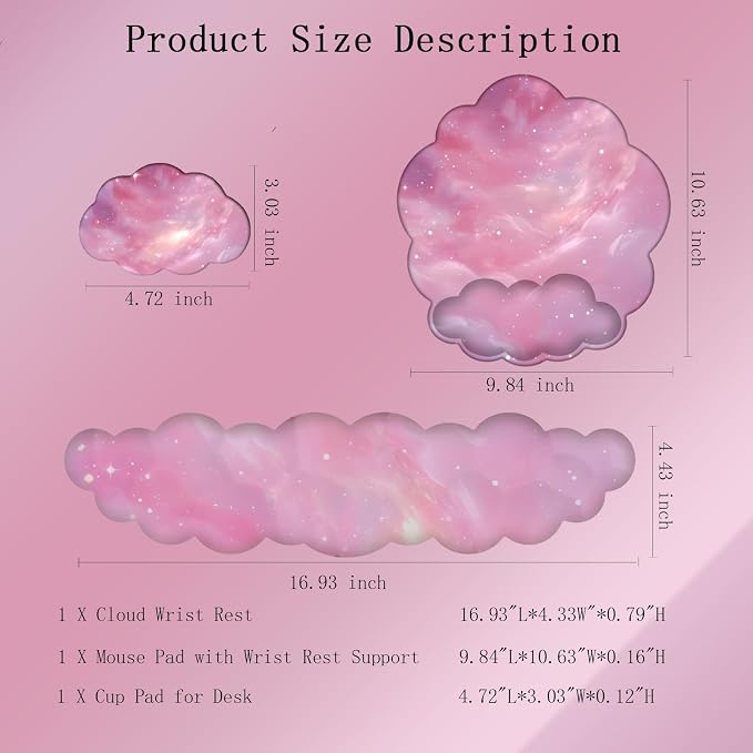 Cloud Keyboard Wrist Rest Galaxy Mouse Pad with Wrist Rest Ergonomic Space Wrist Pad Memory Foam Non-Slip Wrist Support for Computer Laptop Gaming Home Office Relief Typing Pain Pink Stars