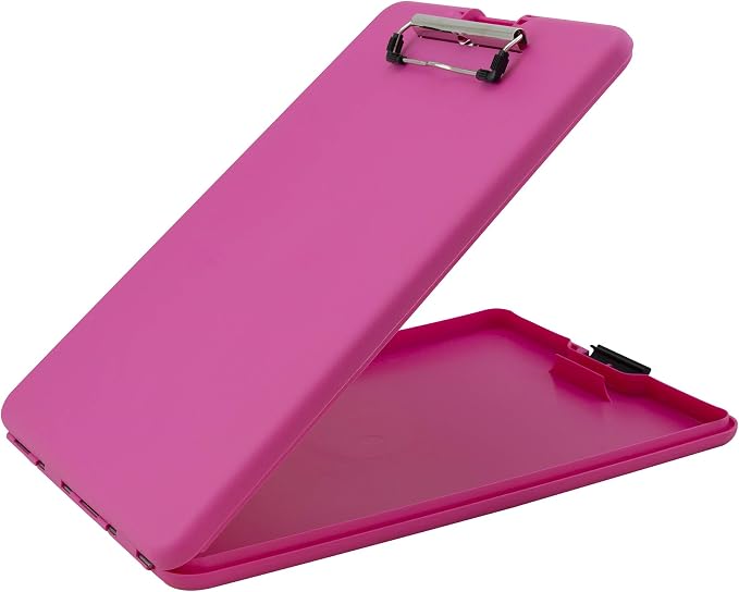 Saunders SlimMate Plastic Storage Clipboard Letter Size Pink, Assembled in USA, Slim Low Profile Form Holder with 1/2" Capacity, Lightweight Document Organizer Box for School, Office & Business Use