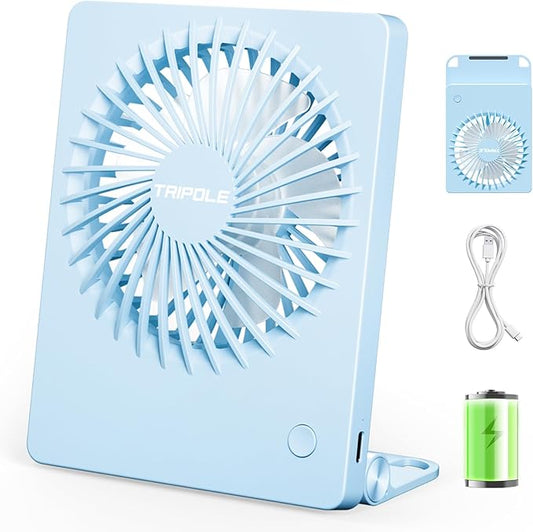 TriPole Mini Portable Desk Fan Rechargeable Ultra Quiet Small Fan 4.5 Inch Personal Travel Fan with 180° Tilt Folding and 3 Speeds Adjustable for Office Desktop Bedroom (Blue)