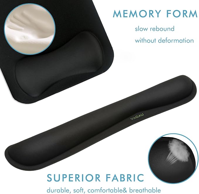 VAGAU Premium Keyboard Wrist Rest and Mouse Pad Wrist Support | Ergonomic Memory Foam Set for Office, Laptop, Mac, Computer and Gaming, Comfortable Typing &Wrist Pain Relief