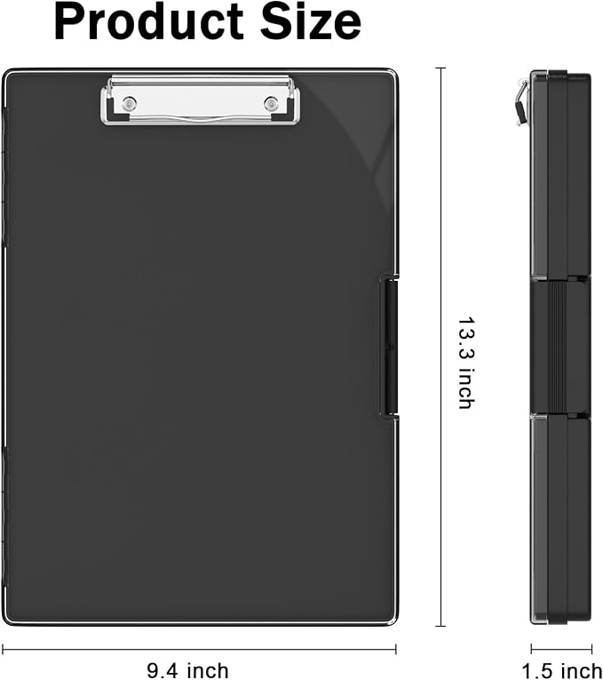 Rimilak Clipboard with Storage,8.5x11 2 Compartment Clip Board, Black | Smooth Writing, Side-Opening Plastic Folder with Pen Holder, Size 13.3 x 9.4 x 1.5″,for Classroom, Teacher, Student
