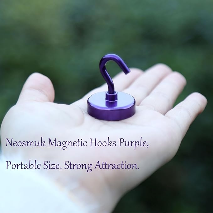 Neosmuk Magnetic Hooks, Heavy Duty 85lb+ Strong Magnet Hook for Cruise Cabins, Cruise Essentials 2026 for Hanging, Metal Wall Refrigerator Hangers (Purple, 10 Pack)
