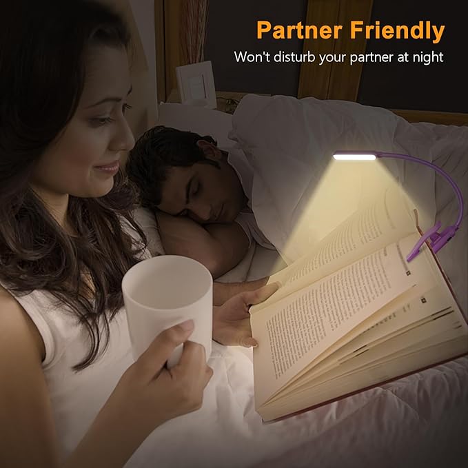 Gritin 9 LED Rechargeable Book Light for Reading in Bed - Eye Caring 3 Color Temperatures,Stepless Dimming Brightness,80 Hrs Runtime Small Lightweight Clip On Book Reading Light-Dark Purple