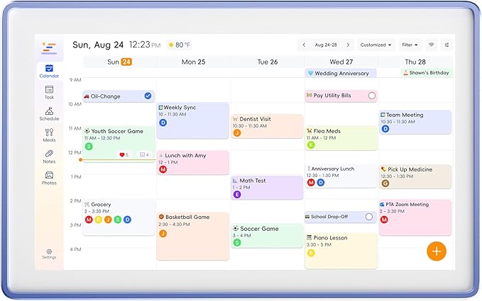 15.6 Inch Digital Family Calendar Organizer, Wall-Mountable and Tabletop Design, All-in-One Schedule Planner with Photo Frame, Blue