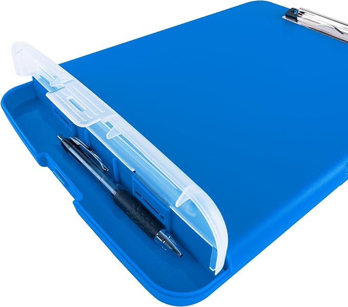 Super Z Outlet Slim Plastic Nursing RN Style Lightweight Coaches Clipboard with Open Foldable Storage, Classroom Teacher College Size (9.5" x 14") (Blue, 9.5" x 14")