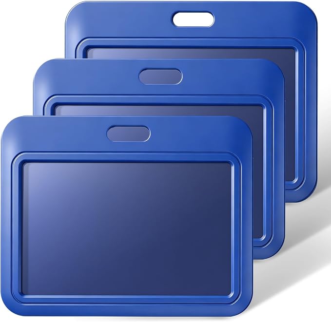 Uniclife 3 Pack Sliding ID Badge Holder Blue Horizontal Hard Plastic Case with Clear Window Card Protector Pouch for Office School ID Credit Cards Proximity Key Cards Driver’s Licenses and Passes