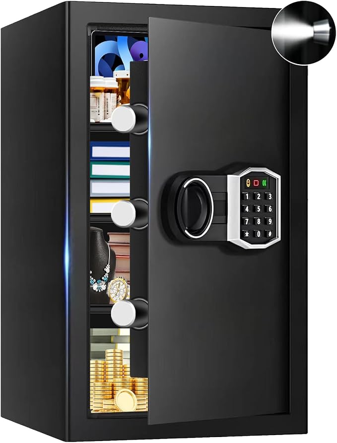 5.2 Cuft Large Safes for Home, Security Fireproof Safe Box with Programmable Keypad, Spare Keys and Removable Shelf, Anti-Theft Digital Home Safes Water and Fire Proof Document Box for Money Valuables