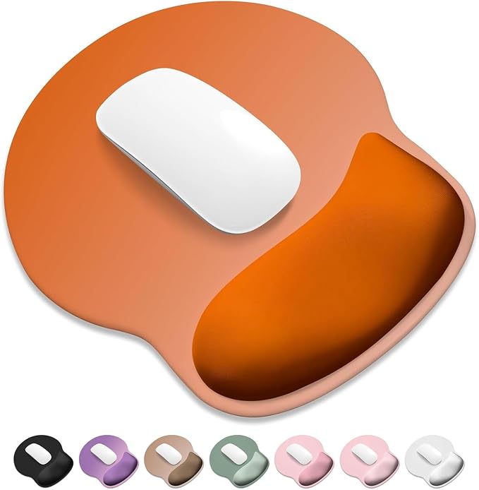ITNRSIIET Ergonomic Mouse Pad with Wider Memory Foam Wrist Rest +17% - Curved Cushion Reduces Pressure 20%, Pain Relief, Non-Slip, Smooth, Cute Colors, 9.85 x 9 in, Peach Gradient