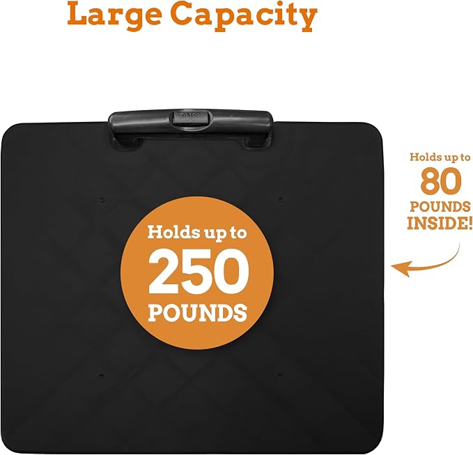 Collapsible Ultra-Slim Pack-N-Roll,2 Wheel Utility Cart w/Lid used as Seat up to 250 Lbs, Telescopic Handle - Super Strong, for Home, Garden, Shopping, Office, School use, Large, Black