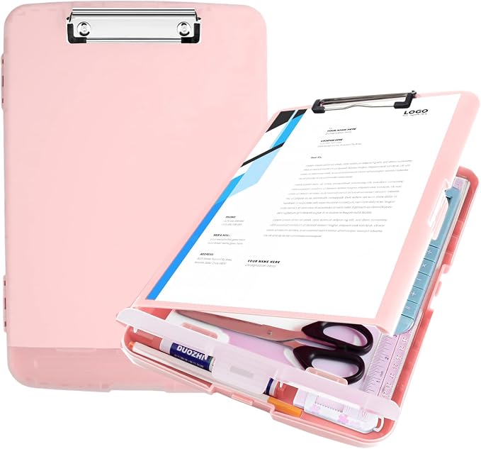 Plastic Clipboard with Storage,Clip Boards 8.5x11 Heavy Duty,Large Capacity Cute Nursing Clipboard with Pen Holder,A4 Letter Size for Women Teachers Work,School,Office, Light Pink