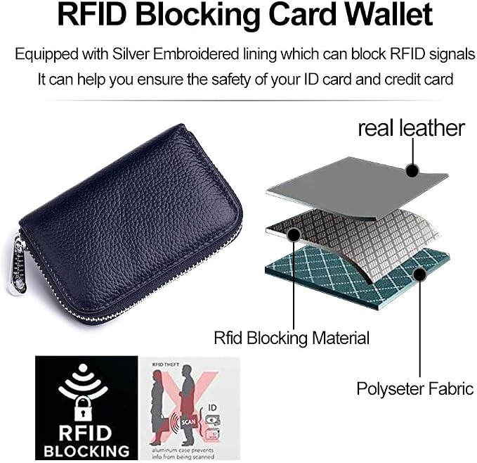 RFID Credit Card Holder Genuine Leather Credit Card Wallet with Zipper | RFID