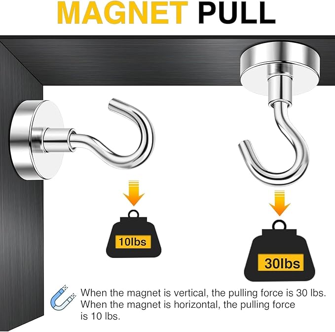 DIYMAG Magnetic Hooks, 30lbs 6pcs Cruise Cabin Essentials Heavy Duty N52 | Strong Neodymium Rare Earth Magnets, for Kitchen, Classroom, Beach, Cruise Cabins, Refrigerator, Hanging Key Clothes Wall Hat