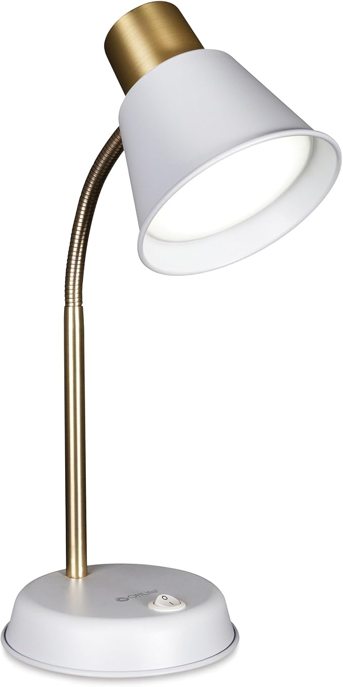 OttLite Beam ClearSun LED Metal Desk Lamp, White | Reduces Eyestrain | Diffuser for Smooth Uniform Light | Flexible Neck for Easy Positioning