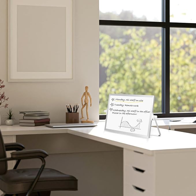 Double-Sided Magnetic White Board with Stand, 12" x 8" | Dry Erase Board with Stand, Desktop Whiteboard Easel , Portable Small White board dry erase for Drawing, Office, Home