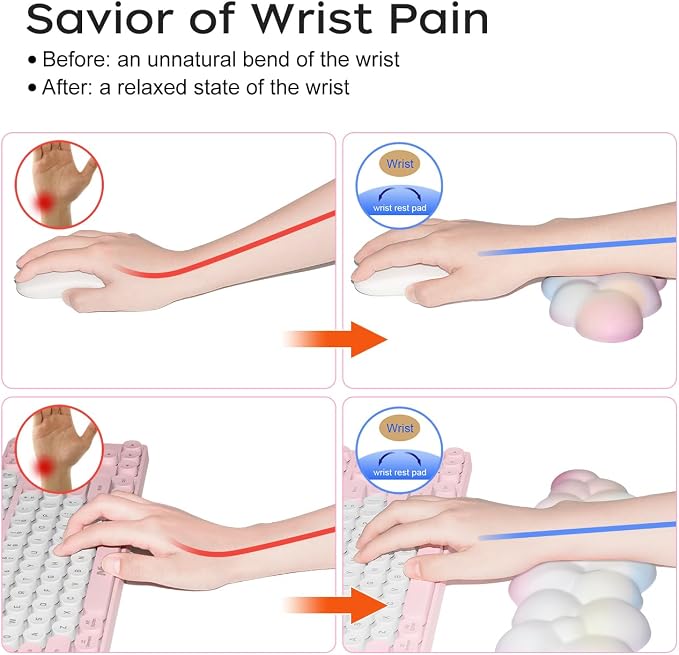 JIKIOU Upgrade Leather Cloud Wrist Rest for Keyboard and Mouse & Cup Pad | Wish Gift-Cute Cloud Shape, Comfortable and don’t Irritate to Skin, Non-Slip PU Base,Soft Memory Foam filled for Pain Relief