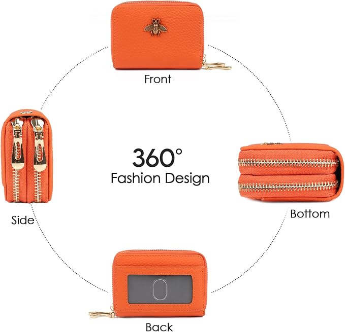 imeetu RFID Credit Card Holder, Small Card Wallet Women, Leather Card Case | Genuine Leather Women's Card & id Cases, Change Coin Purse with Zipper Keychain id Window, 20 Colors & 3 Styles, Daily, Gifts