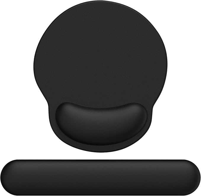 Mouse Pad Wrist Support, Ergonomic Memory Foam Keyboard Wrist Pad & Gel Wrist Rest Set for Computer Keyboard for Easy Typing & Pain Relief for Office & Home(Black Set)