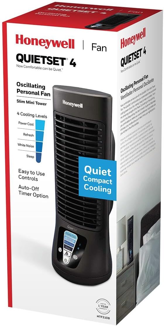 Honeywell QuietSet Personal Table Fan, Oscillating Personal Desk Fan For Bedroom with Quiet Operation, 4 Levels of Power and Sound, Black, HTF210B (Pack of 2)