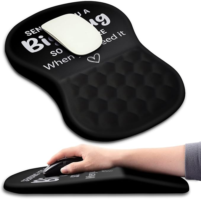 Hokafenle Ergonomic Mouse Pad Wrist Support with Massage Design, Wrist Rest Pain Relief Mousepad with Memory Foam&Non-Slip PU Base, Mouse Pads for Wireless Mouse & Desk (12x8 inch,Big Hug)