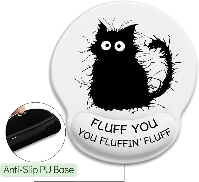 LIMKRIAN Mouse Pad with Gel Wrist Rest, 9.8 x 8.6 in, Funny Black Cat | Ergonomic Comfort Wrist Support, Non-Slip PU Base, Pain Relief, Mouse Pads for Desk Cute Office Desk Accessories Supplies