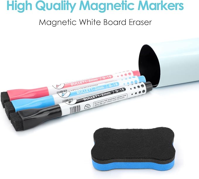 MaxGear Magnetic Blue Whiteboard for Fridge, 12 x 8 Inch, Markers Included
