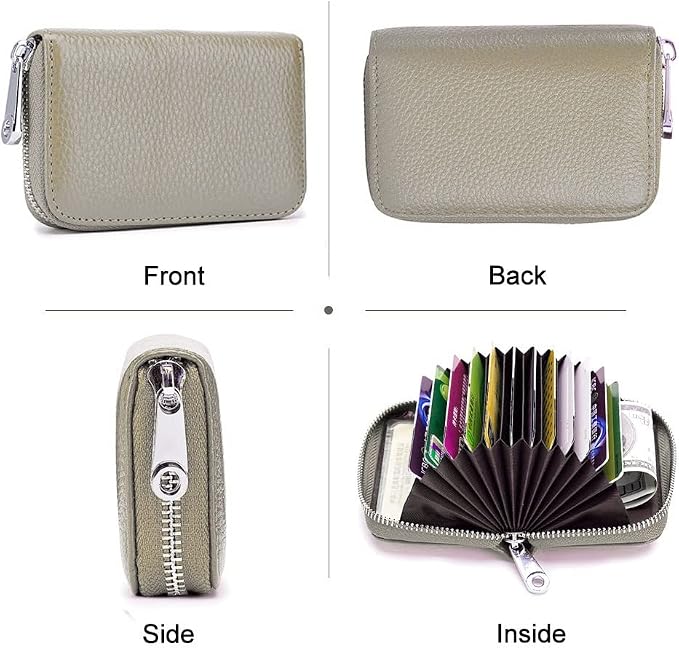 RFID Credit Card Holder Genuine Leather Credit Card Wallet with Zipper | RFID