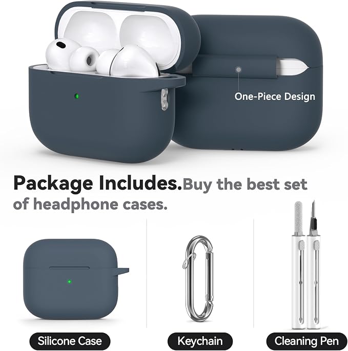 Ljusmicker for AirPods Pro 3 Case 2025 with Cleaner Kit,Dark Grey | Soft Silicone Protective Cover for Apple AirPod Pro 3rd Generation Case with Keychain for Women Men,Shockproof