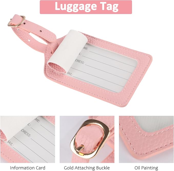 Passport Holder RFID Protected Wallet and Luggage Tag with Protection Cover Travel Accessories Leather Card Case Organizer for Women Men (Pink)