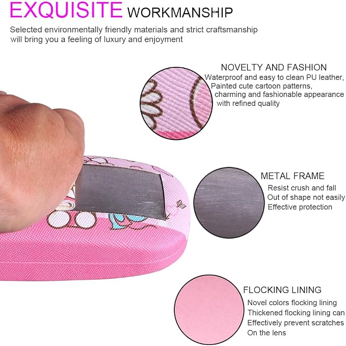 ADBGV Cute Stylish Hard Shell Eyeglasses Cases Protective Case Storage Box With Glasses Cloth Eyeglass Strap for Girl Teen