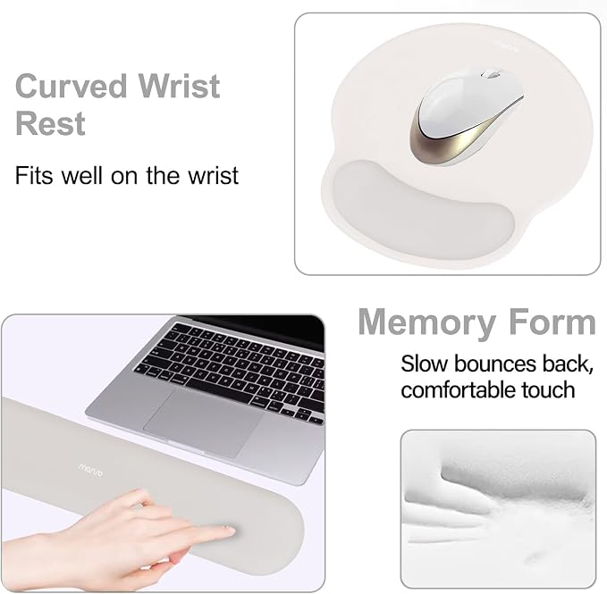 MOSISO Wrist Rest Support for Mouse Pad&Keyboard Set, Stone Gray | Circle Curved Ergonomic Mousepad Non-Slip Base Home/Office Pain Relief&Easy Typing Pad with Soft Cloth&Silicone Lining
