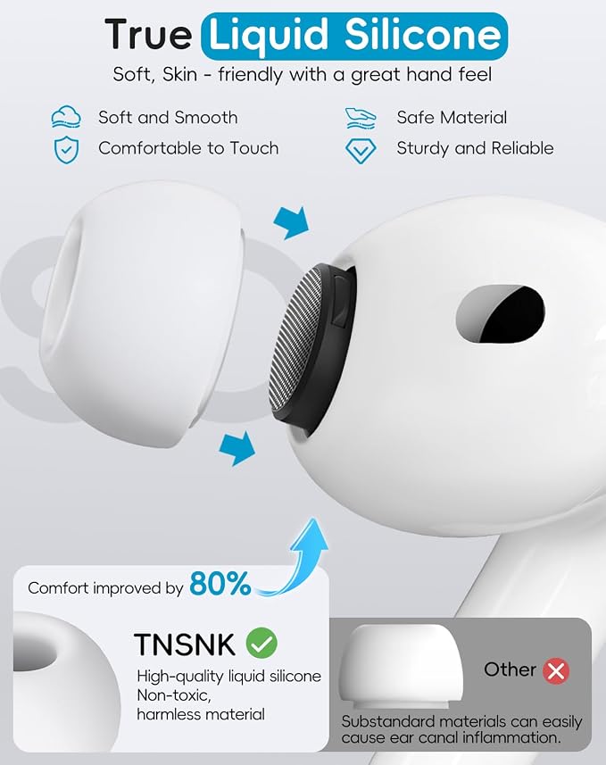 5 Pairs Replacement Ear Tips for AirPods Pro 3(White) | with Noise Reduction Hole,Built-in dust Guard Screen Silicone Ear Tips with Cleaning Pen - 5 Sizes(X-X-Small)