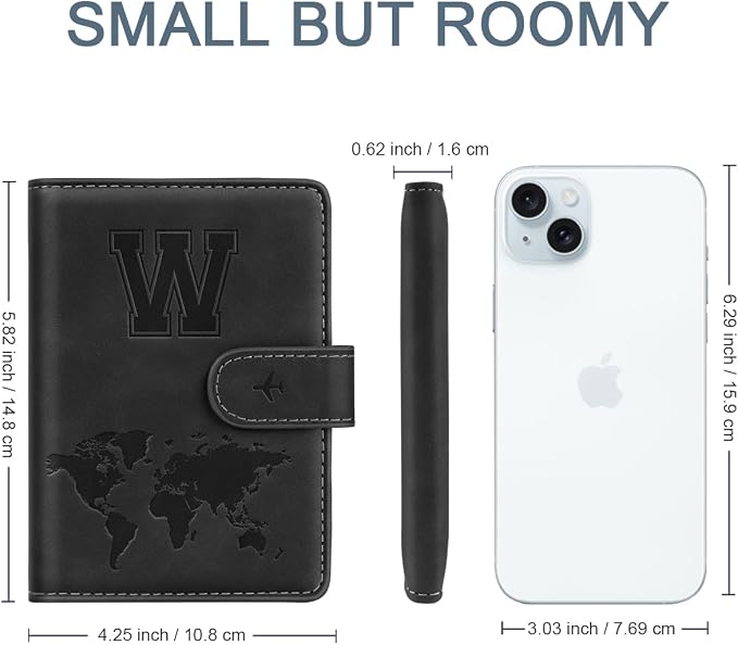 Passport Holder for Travel Essentials Personalized Initial Wallets | Embossed Letter A-Z Design, RFID Blocking, Passport Cover, Passport Book Holders, Men Women, Personalized Gifts, Black-W