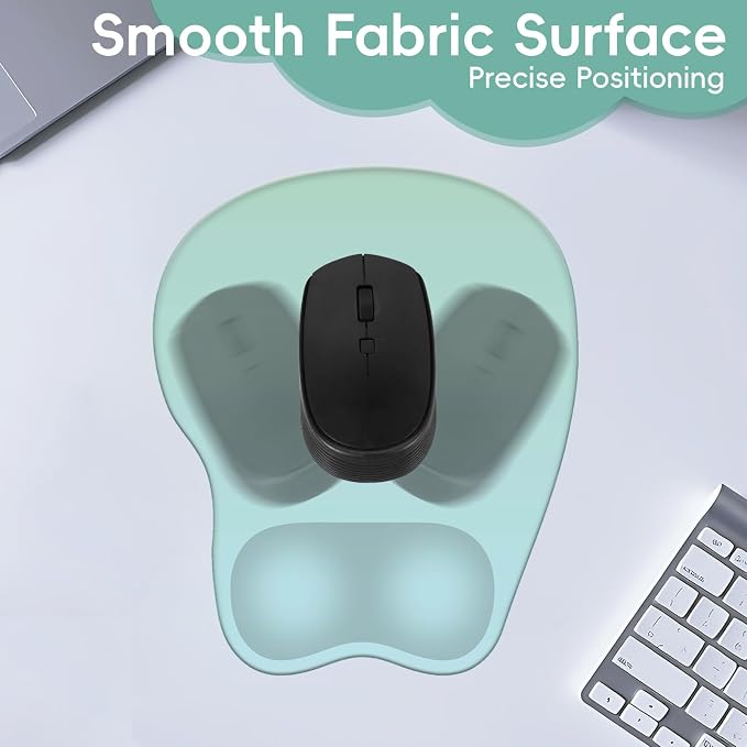 Mouse Pad with Wrist Rest Ergonomic Mouse Pad with Comfortable M-Shape Pain Relief Wrist Support Non-Slip PU Base Mousepad for Laptop, Office & Home (Cyan)