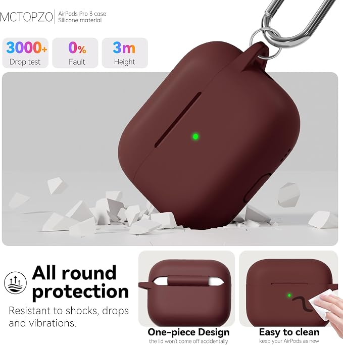 for AirPods Pro 3 Case 2025,Come with Cleaner Kit,Wine Red | Silicone Protective Cover for Airpod Pro 3rd Generation Case with Keychain,for Women Men,One-Piece Design,Shockproof