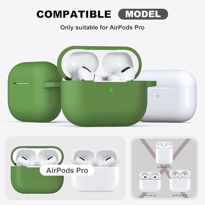 R-fun for AirPods Pro 2 Case, Soft Silicone Protective Cover with Keychain and Cleaning Pen, Compatible with AirPods Pro 2nd/1st Generation, Supports Wireless Charging, Grass Green