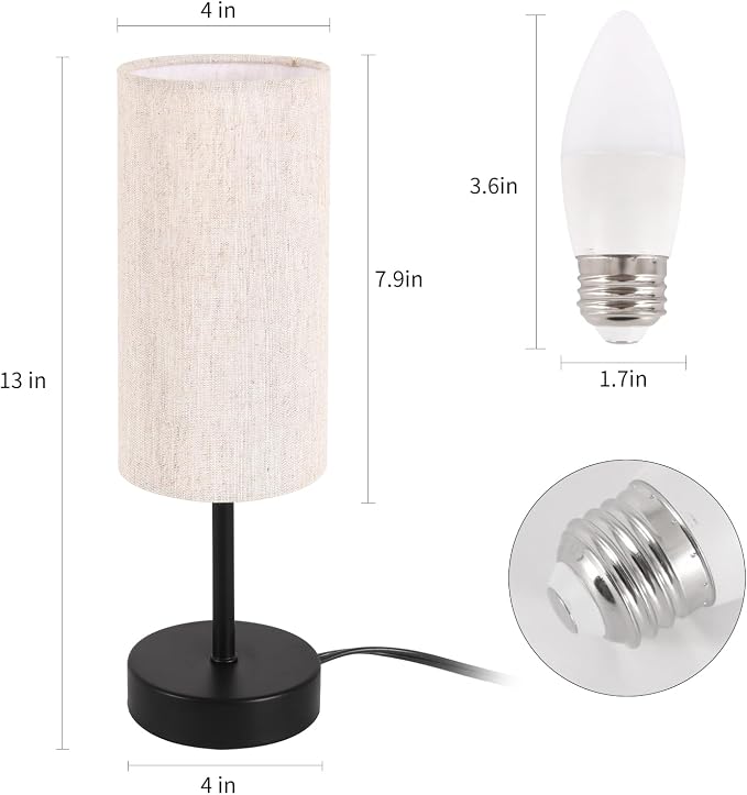 RISLG 2 Pack Small Table Lamps for Bedroom, Bedside Lamps for Nightstand with Wire Switch, Minimalist Modern Desk Lamps with Linen Fabric Shade for Kids Room Living Room Office Dorm, Bulb Included