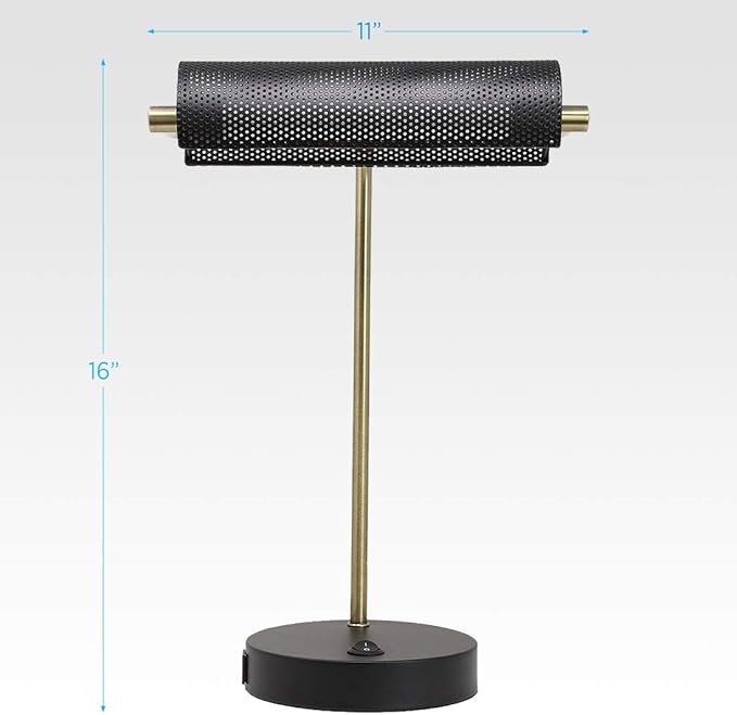 O’Bright LED Desk Lamp with USB Charging Port, Metal Lamp, Flexible Swivel Arms, Soft White LED Reading Light (3000K), Bedside Reading Lamp, Office Lamp, Table Lamp, ETL Listed (Piano Lamp - Black)